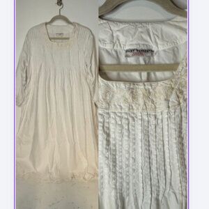 Vintage Past Times Embroidered Pin Tuck Pleated Nightdress Nightgown Cotton